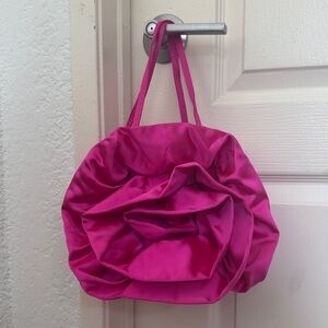 Fuchsia Satin Flower Tote Bag - Unbranded